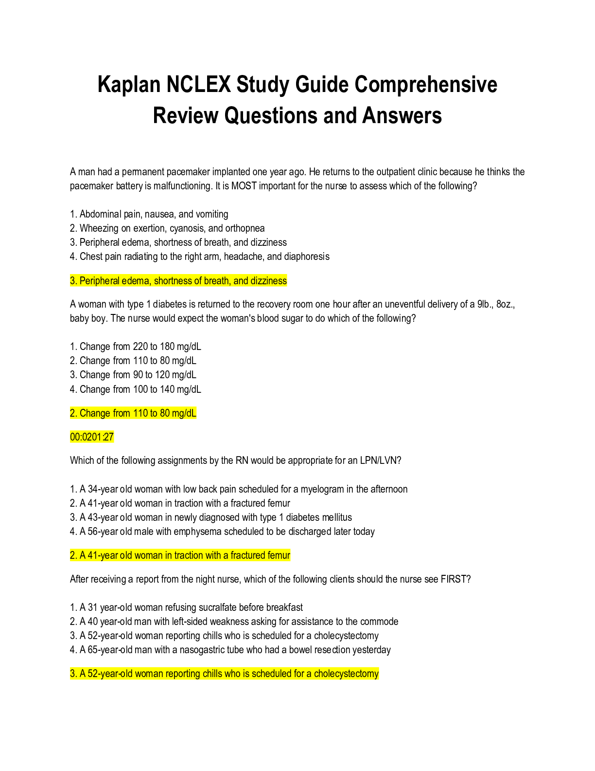 Preview image for Kaplan NCLEX Study Guide Comprehensive Review Questions and Answers